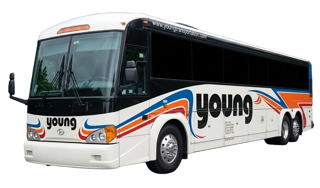 Young Transportation 47-passenger motorcoach, front three-quarter view