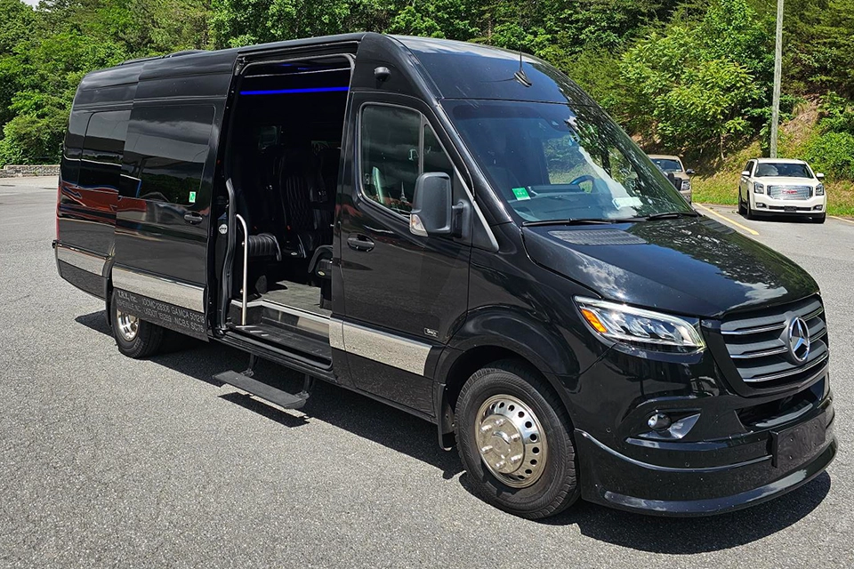 Young Transportation luxury van with the side door open and boarding step down